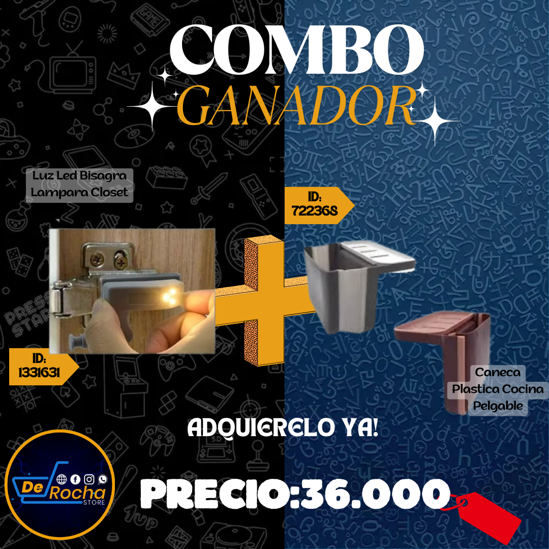 combo luz led bisagra+caneca plegable